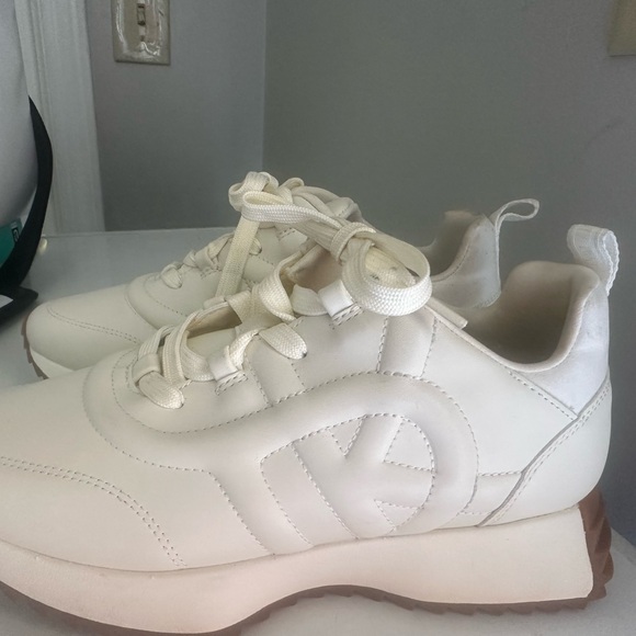 Dkny Shoes - DKNY Off-White Sneakers with Silver Logo